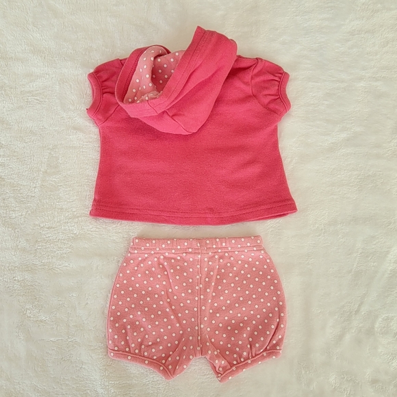 CARTER'S ♡ 2pc Pink Floral Short Sleeve Zip Front Hoodie w/Polka Dot Shorts NB - Picture 13 of 17
